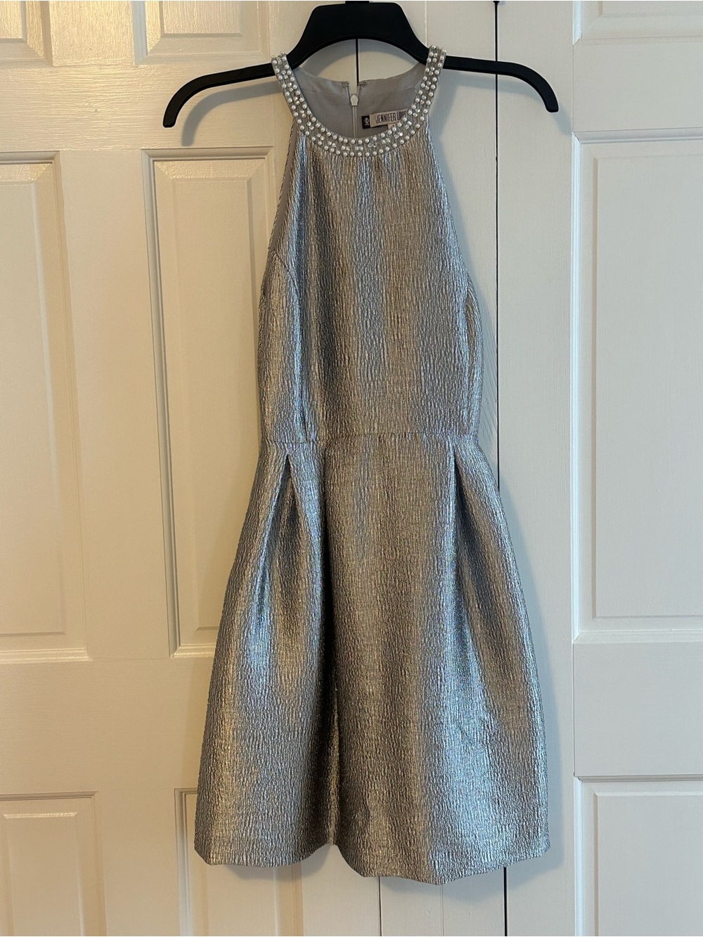 Jennifer Lopez Metallic Silver Beaded Halter women’s Dress